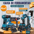 [GENAI] Kit de ferramentas 4 em 1 Furadeira, Chave de fenda/Chave de impacto/Amolador/Martelo 2 baterias de 68 V Caixa