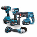 [GENAI] Kit de ferramentas 4 em 1 Furadeira, Chave de fenda/Chave de impacto/Amolador/Martelo 2 baterias de 68 V Caixa