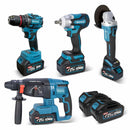 [GENAI] Kit de ferramentas 4 em 1 Furadeira, Chave de fenda/Chave de impacto/Amolador/Martelo 2 baterias de 68 V Caixa