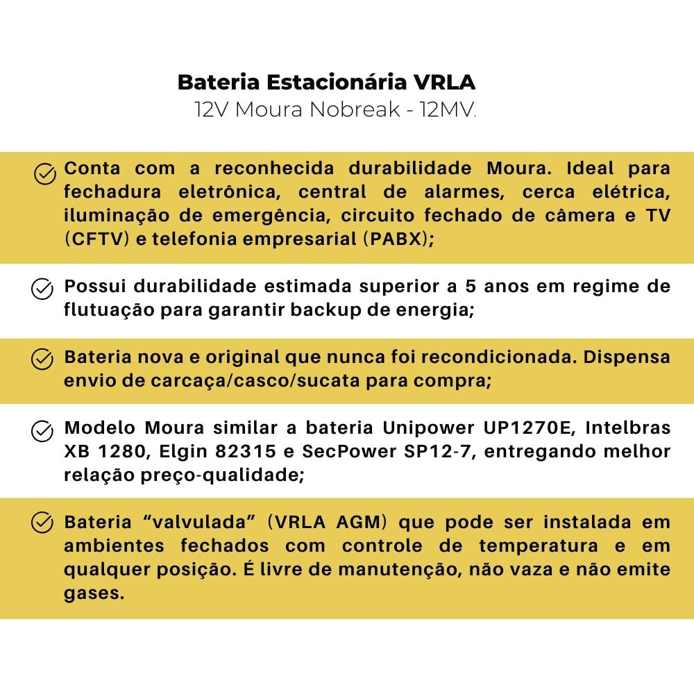 Bateria Estacionária VRLA 7Ah 12V Moura Nobreak - imagem 4