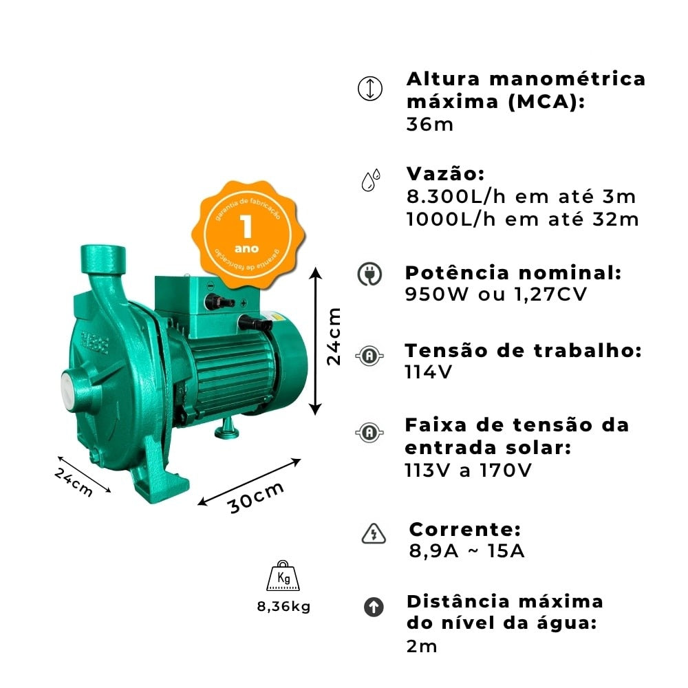 Bomba Solar Centrífuga 950W 114V 36MCA Ebara Thebe - B13CI - imagem 3