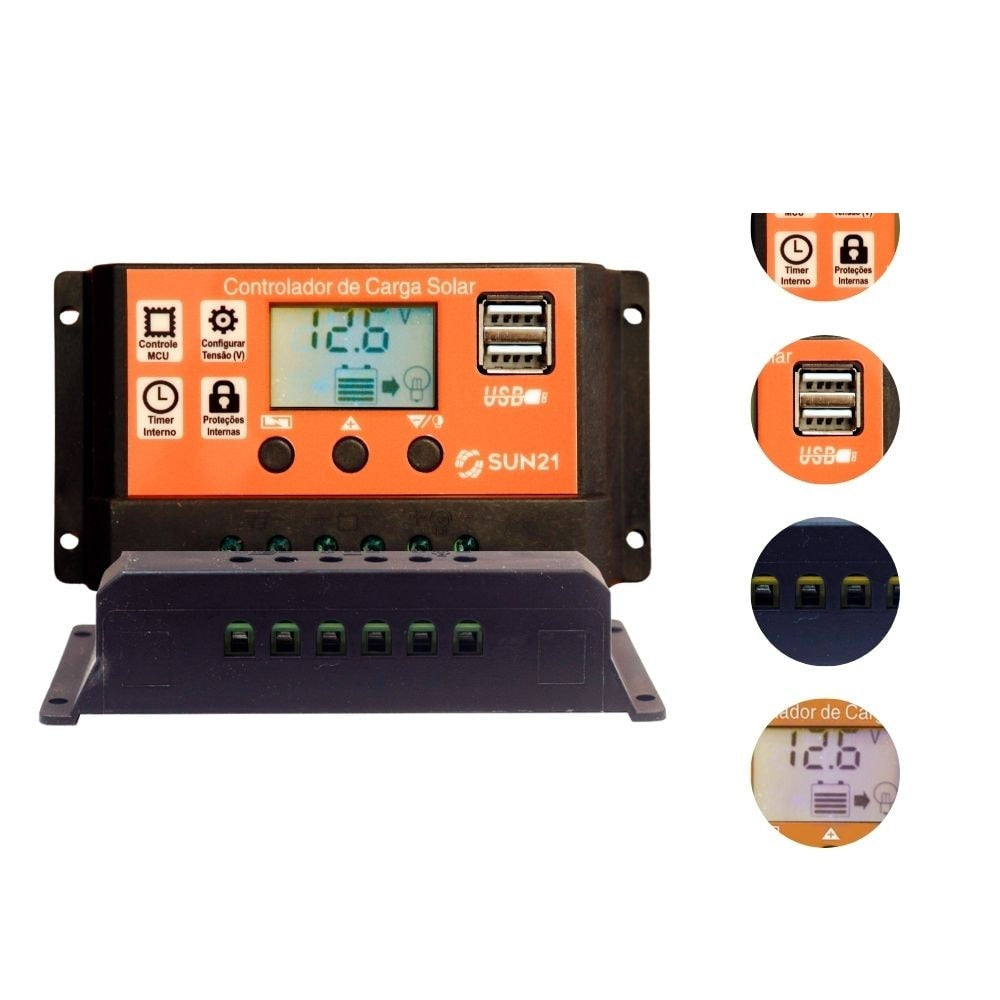 Controlador de Carga 30A PWM 12/24V SUN21 - CSP3024L - imagem 3