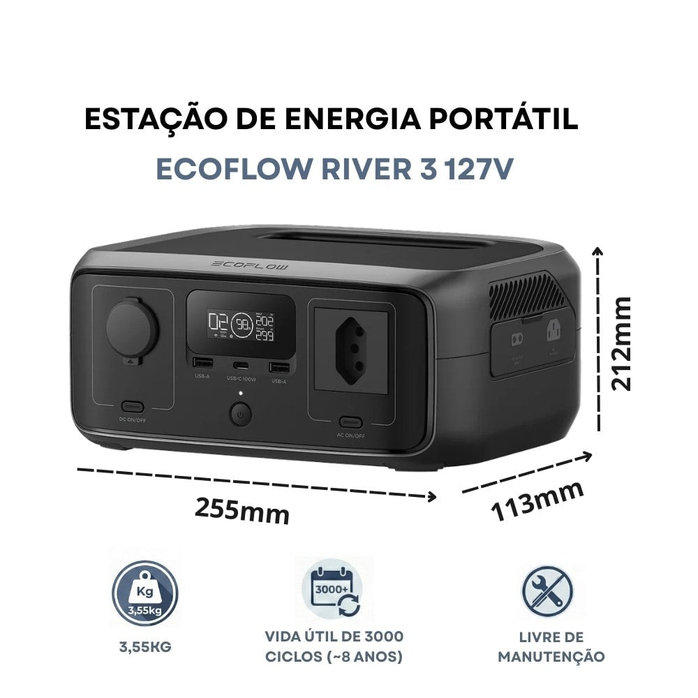 Estação Ecoflow River 3 300W 127V com Bateria Lítio 245Wh - imagem 3