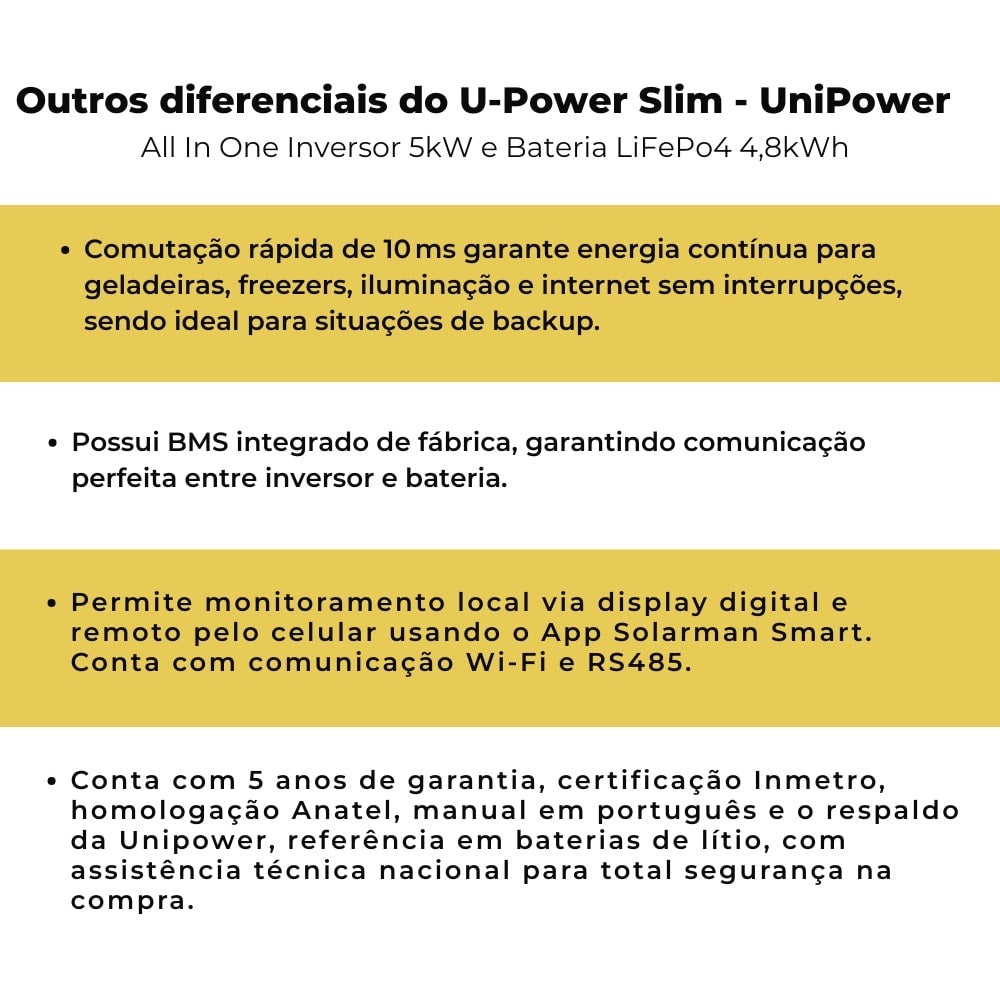 Inversor Solar All In One 4,5kW 48/127V com Litio 4,8kW Unipower Slim U HOME4.5K4800 - imagem 4