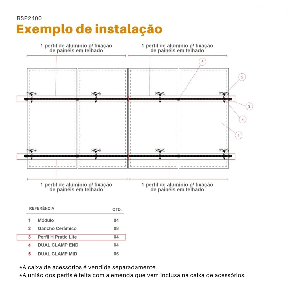 Kit 2 Perfis de Alumínio H 2400mm Para Telhado Pratic Lite - Romagnole - imagem 3