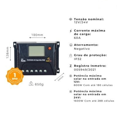 Kit 5 Unidades Controlador de Carga 60A PWM - imagem 4