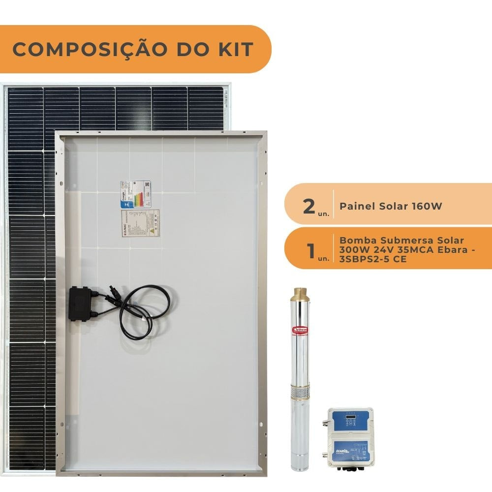 Kit Bomba Solar Ebara Até 3000l/h 32MCA 300W 24V - imagem 2