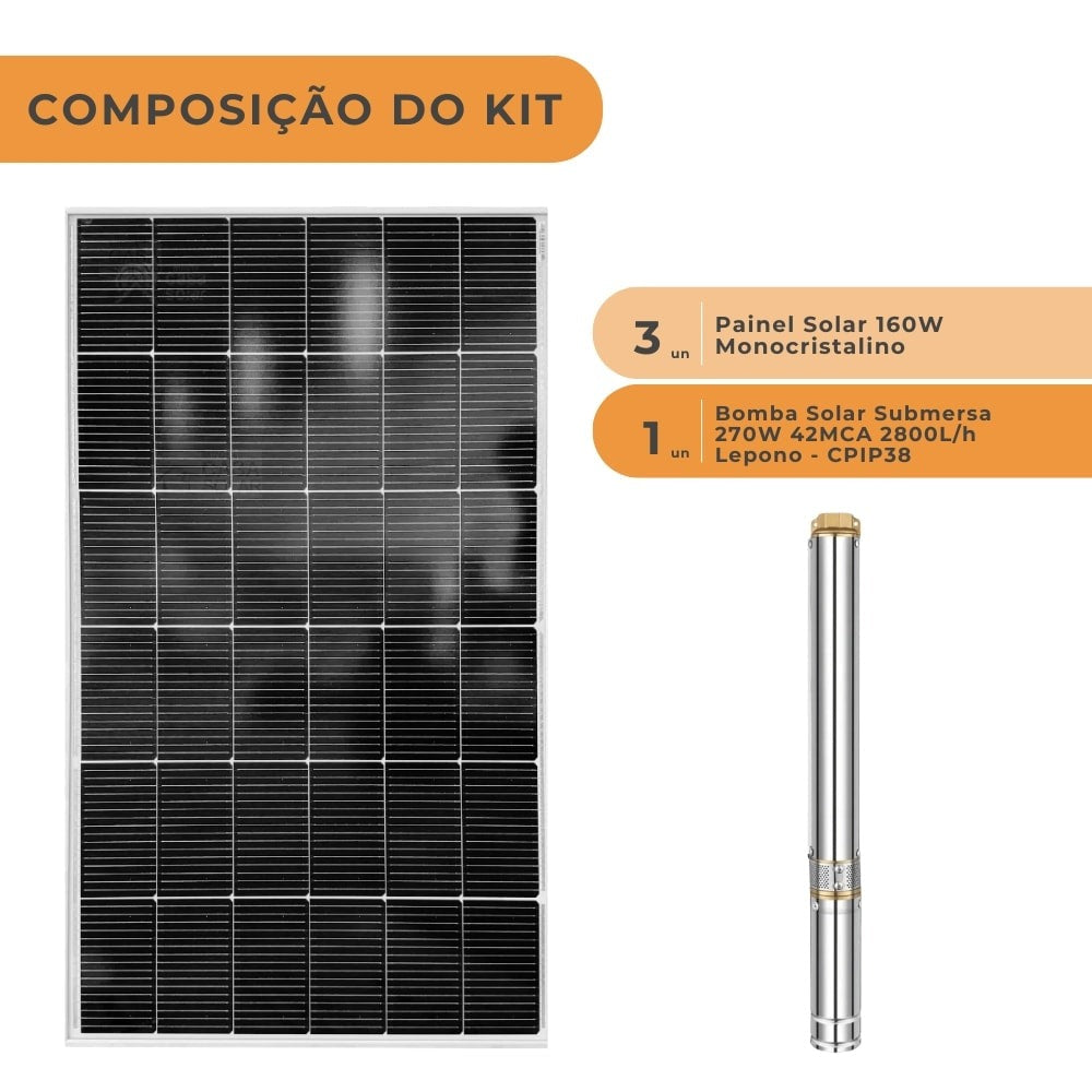 Kit Bomba Solar Lepono 270W 42MCA 2800L/h - imagem 2