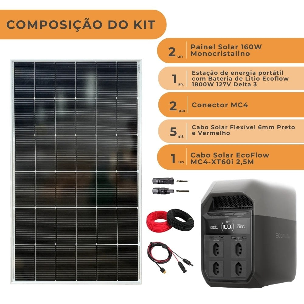 Kit Estação de Energia Ecoflow Delta 3 127V 1800W com 2 Painéis 160W - imagem 2