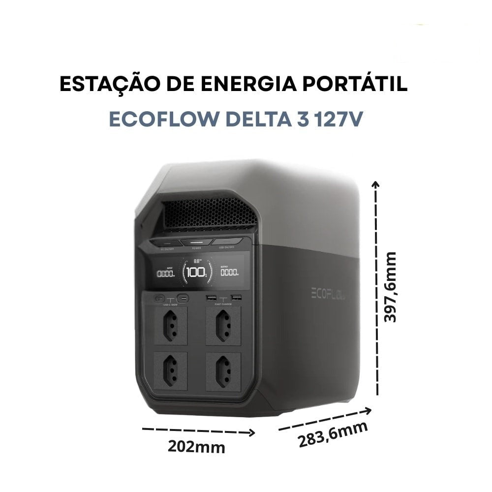Kit Estação de Energia Ecoflow Delta 3 127V 1800W com 2 Painéis 160W - imagem 3