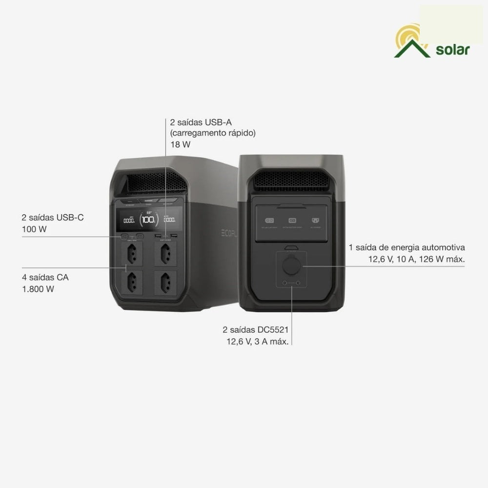 Kit Estação de Energia Ecoflow Delta 3 127V 1800W com 2 Painéis 160W - imagem 4