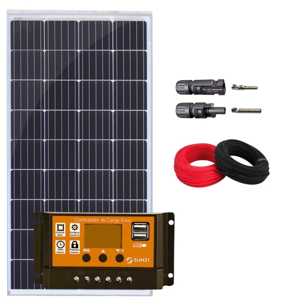 Kit Painel Solar Monocristalino 150W/160W Controlador 30A Sun21 - imagem 2