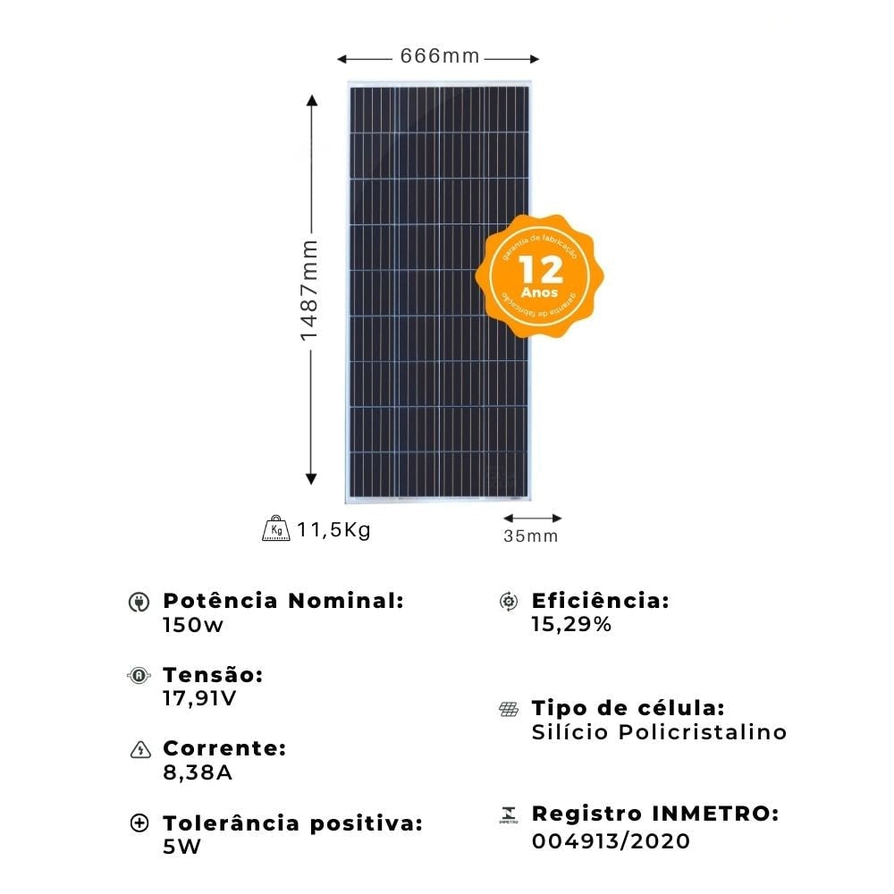 Kit Painel Solar Monocristalino 150W/160W Controlador 30A Sun21 - imagem 4